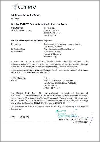 Hyiodine EC Declaration on Conformity