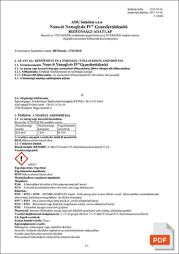 Nanoglyde IV biztonsági adatlap